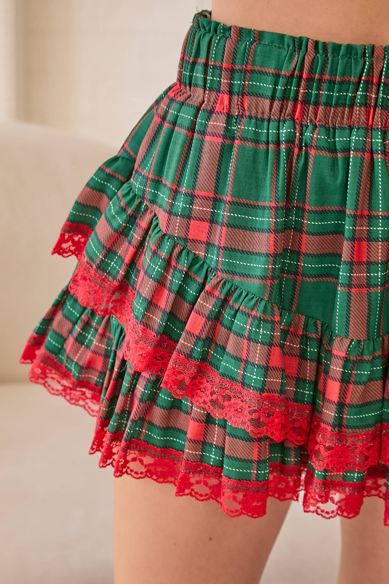 Holly Plaid Ruffle Skirt - Hunter Green