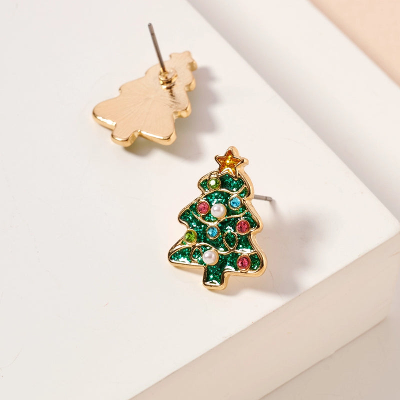 Christmas Tree Stud Earrings - Green