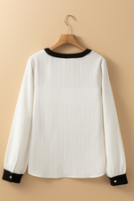 Textured V-Neck Blouse - White