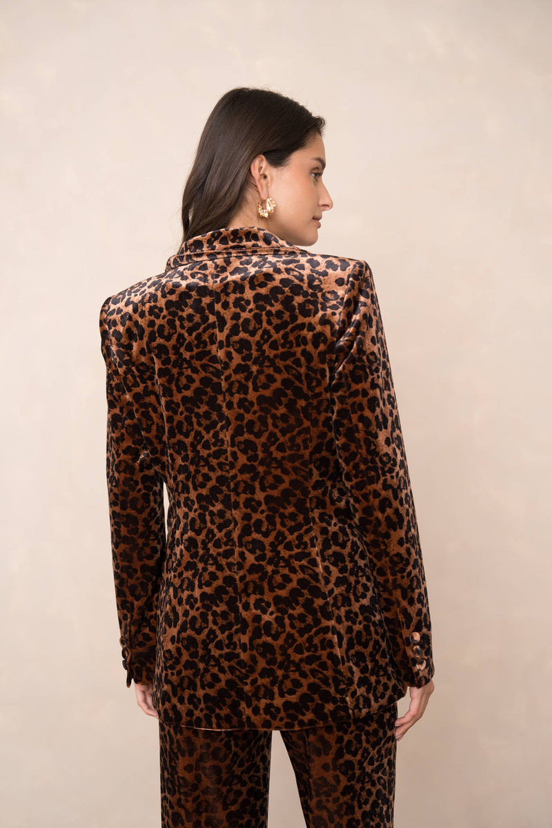 Natasha Velvet Fitted Blazer - Leopard