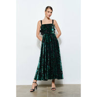 Velvet Floral Maxi Dress - Green
