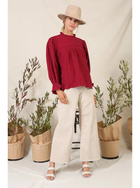Burgundy Maroon Smocked Top