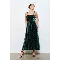 Velvet Floral Maxi Dress - Green
