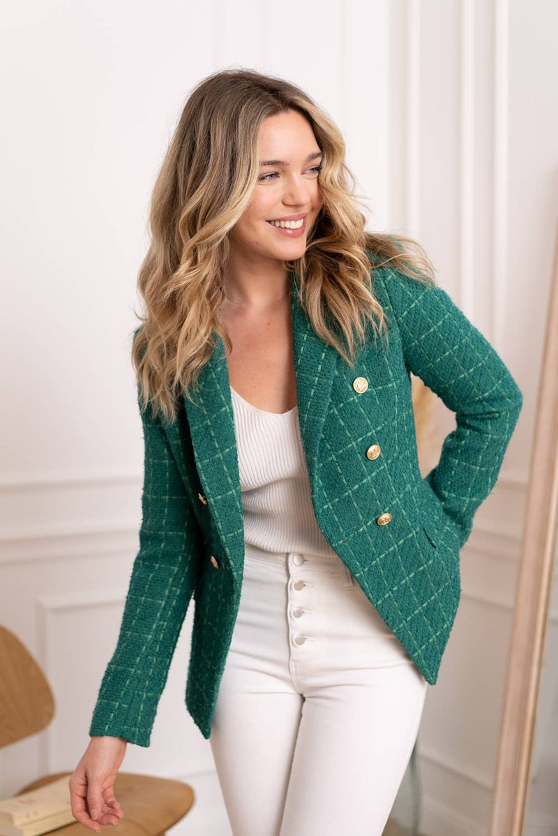 Natasha Tweed Fitted Blazer - Green