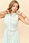 Tiered Belted Midi Dress - Mint