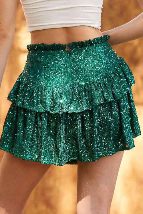 Ruffle Sequin Skort - Hunter Green