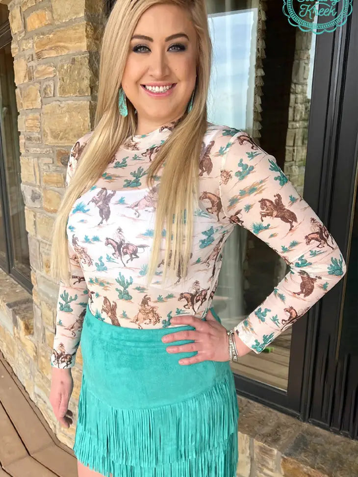 Fort Worth Fringe Mini Skirt - Turquoise Rodeo Outfit
