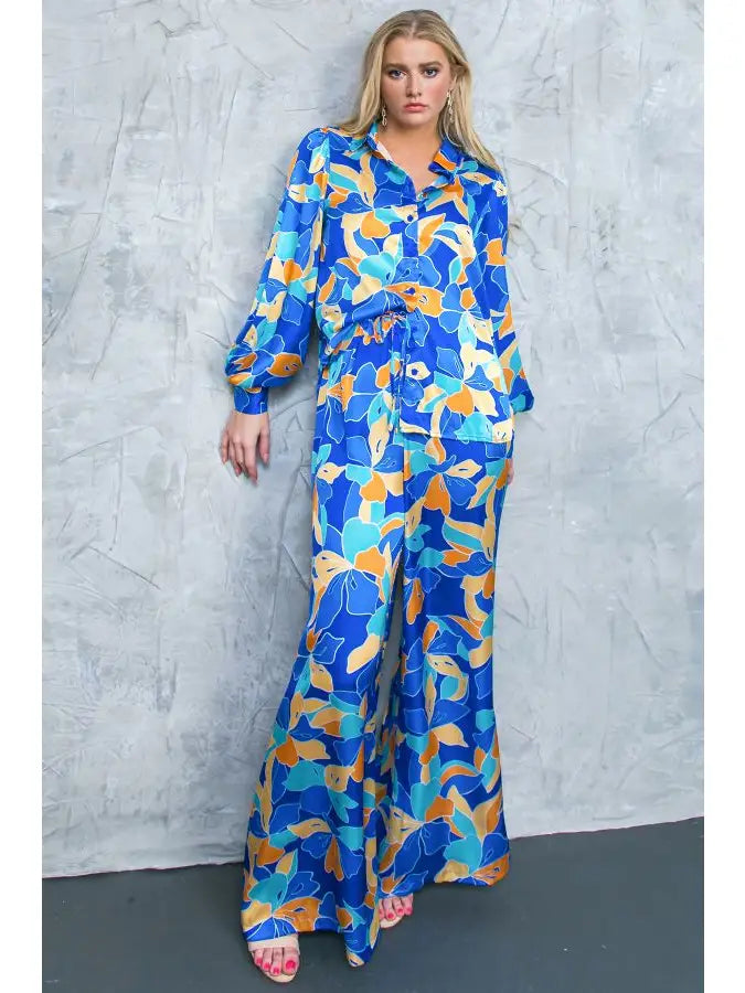 Floral Puff Sleeve Blouse - Blue