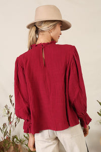 Burgundy Maroon Smocked Top