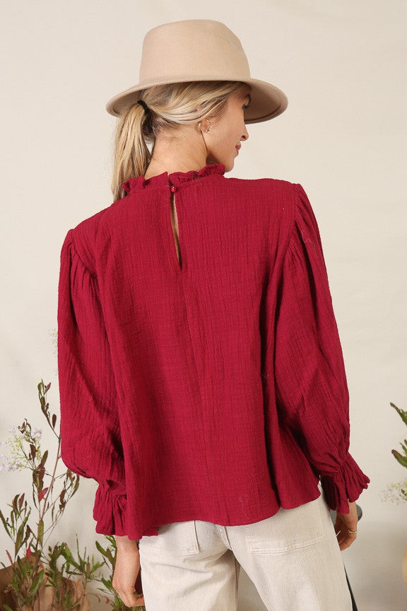 Burgundy Maroon Smocked Top