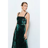 Velvet Floral Maxi Dress - Green