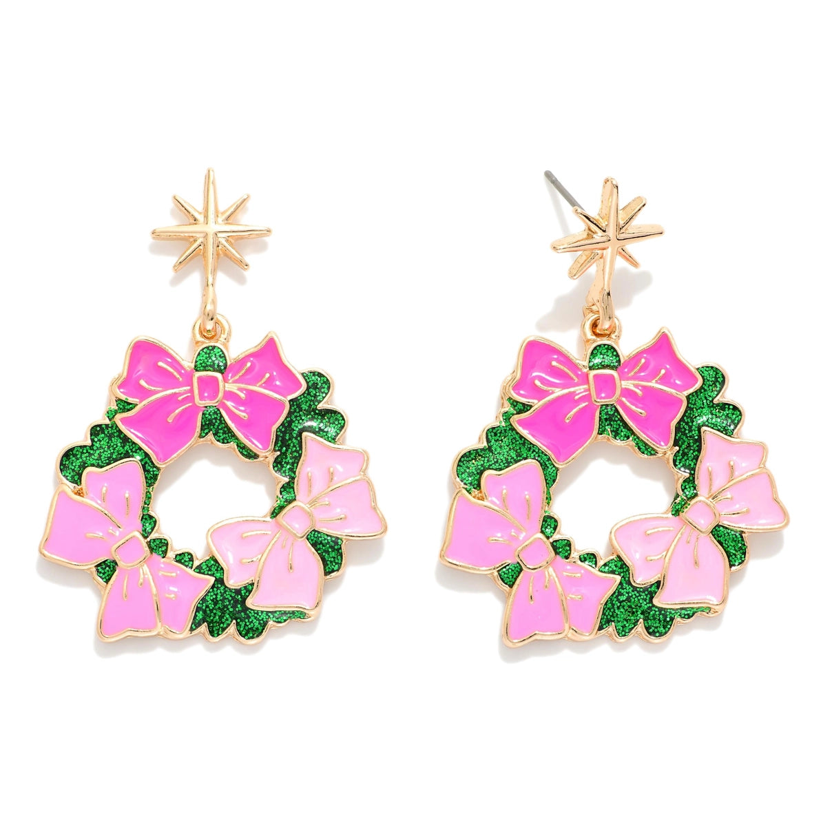 Christmas Wreath Earrings - Pink