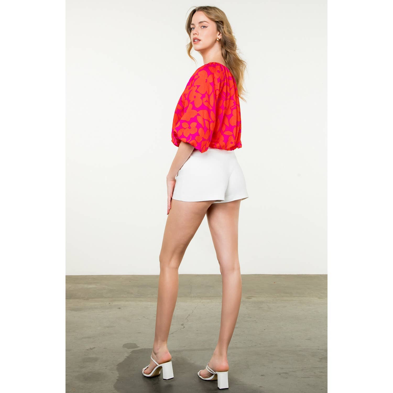 Floral Balloon Sleeve Blouse - Red
