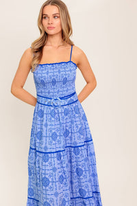 Belted Woven Maxi Dress - Blue
