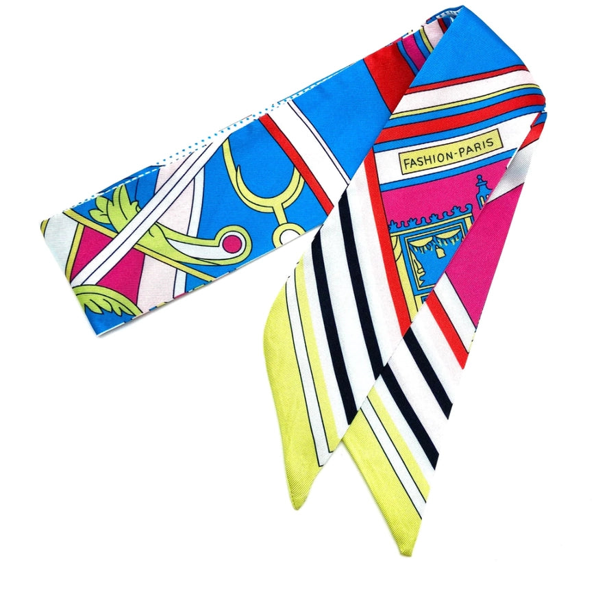 Paris Fashion Twilly Skinny Scarf - Blue & Yellow