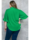 Kelly Green Woven Button Up Blouse - Curve