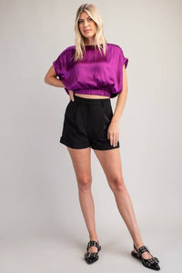 Drop Sleeve Crop Top - Purple