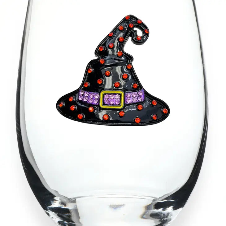 Jeweled Stemless Wine Glass - Witch Hat