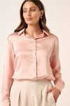 Satin Button Up Blouse - Blush