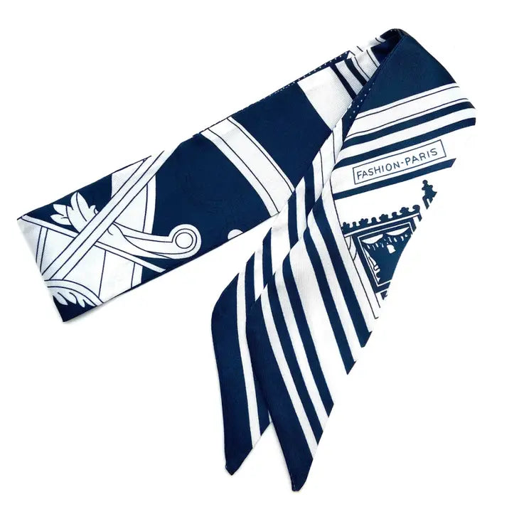 Paris Fashion Twilly Skinny Scarf - Black & White