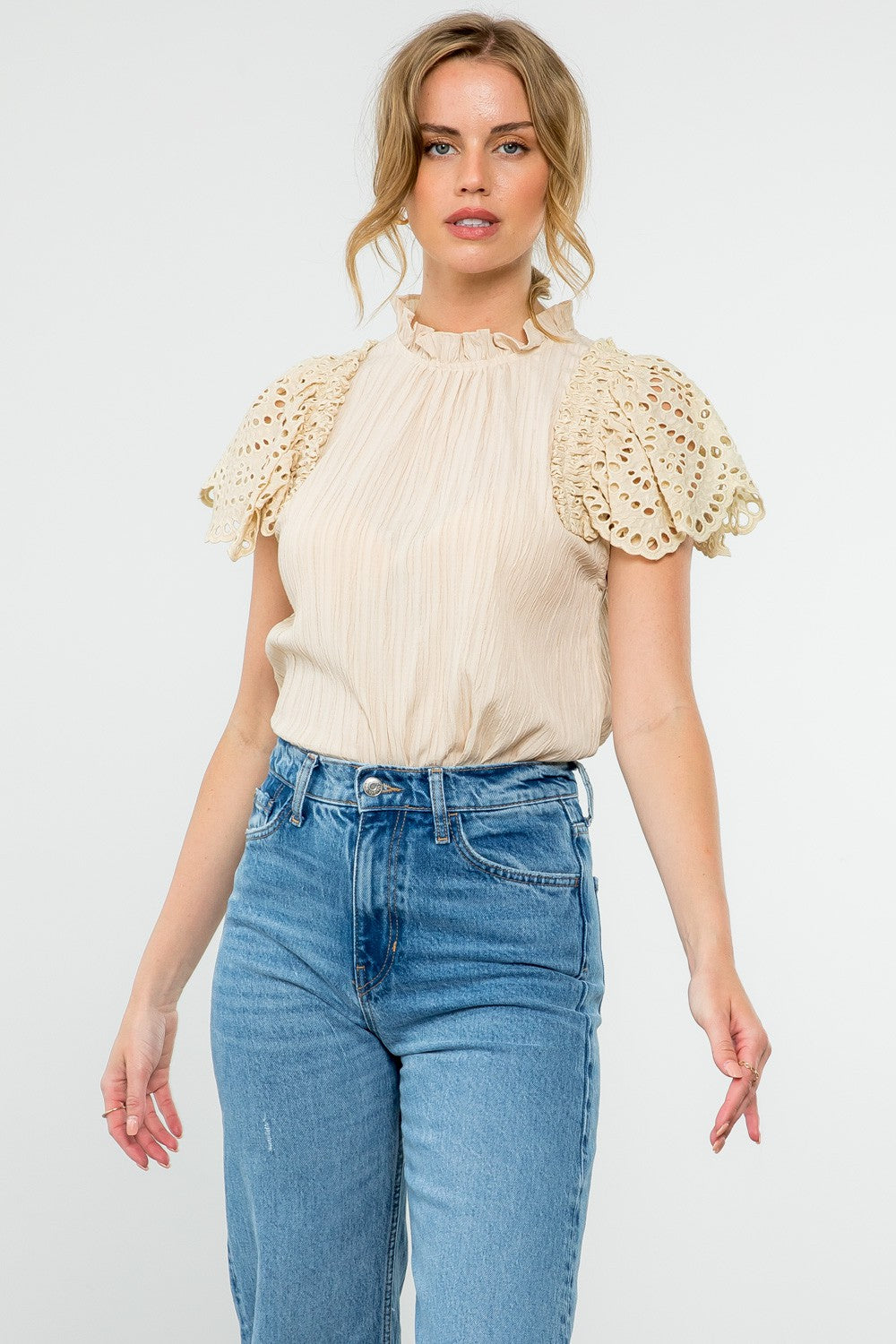 Eyelet Sleeve Blouse - Cream