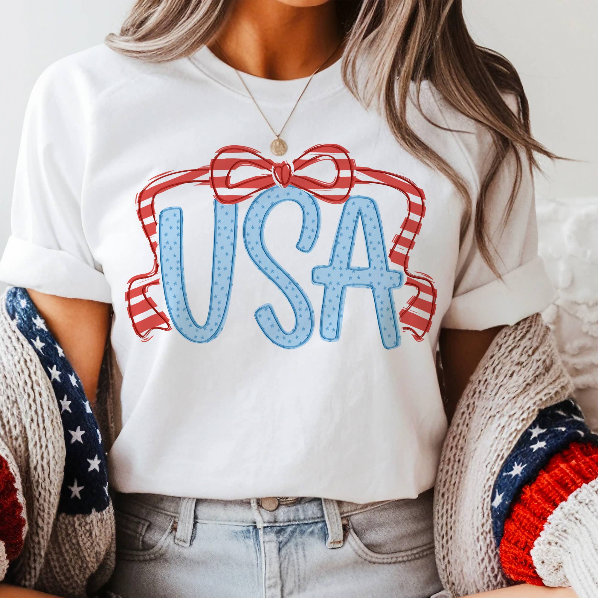 USA Bow Graphic Tee - White