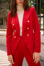 Natasha Velvet Fitted Blazer - Red