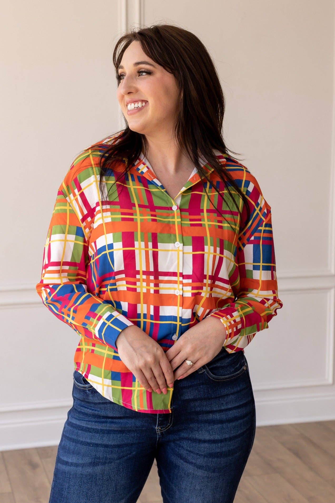 The Cathryn Plaid Button Down Top
