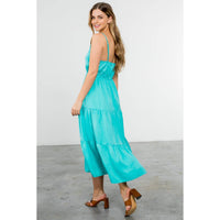 Button Up Tiered Maxi Dress - Aqua
