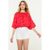 Floral Balloon Sleeve Blouse - Red