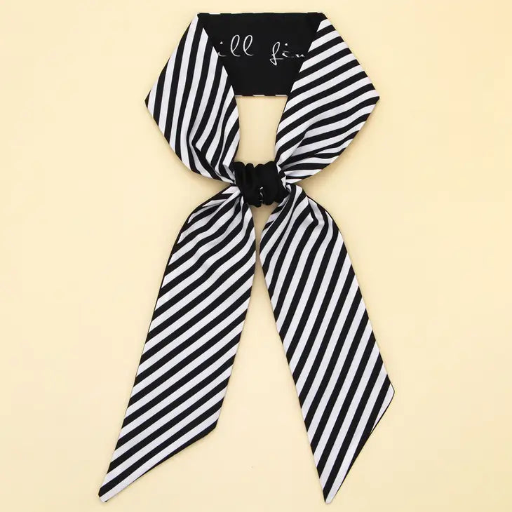 Striped Twilly Skinny Scarf - Black
