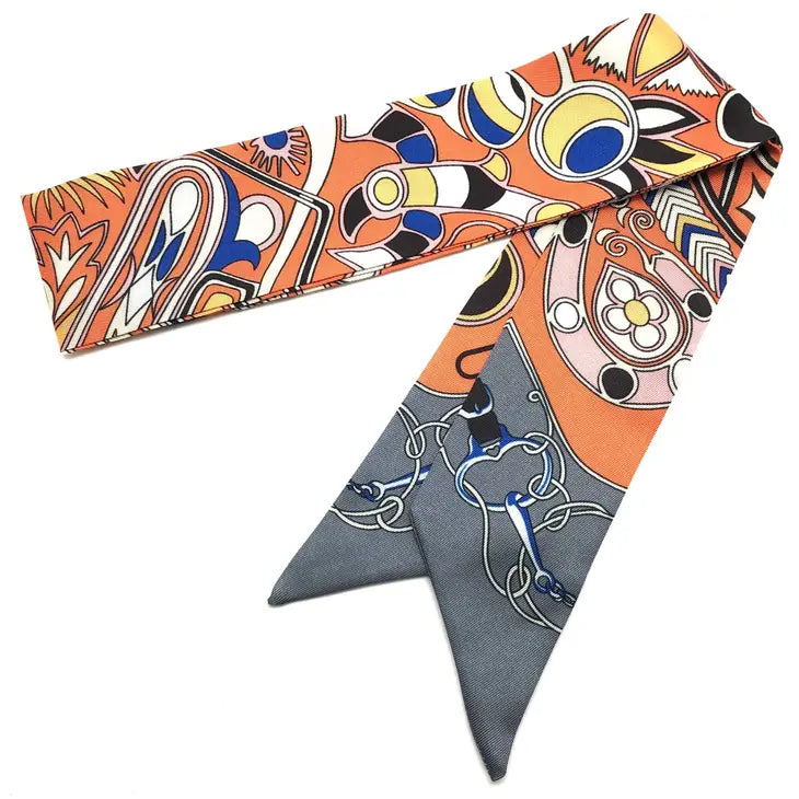 Psychedelic Peacock Twilly Skinny Scarf - Orange