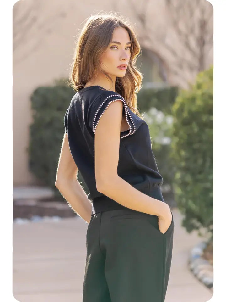 Knit Pearl Top - Black