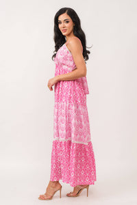 Tile print tie back maxi dress - Fuchsia