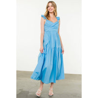 Tiered Poplin Maxi Dress - Blue