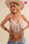 Wesley Studded Fringe Top - Camel - Rodeo