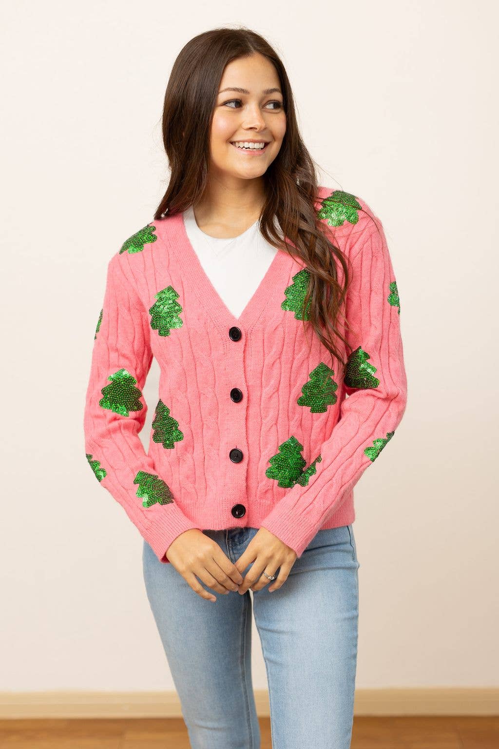 Sequin Trees Cardigan - Pink – Karden Lane