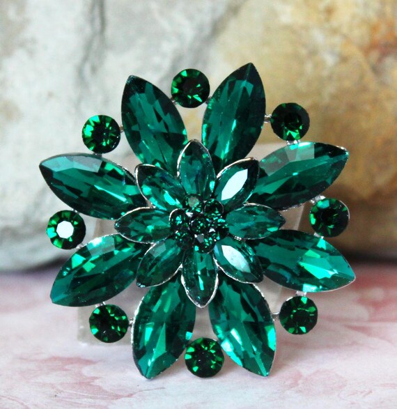 Rhinestone Flower Brooch - Emerald Green