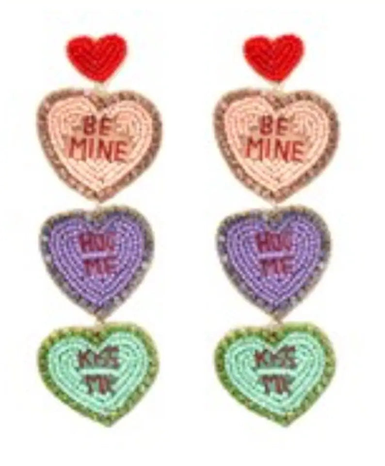 Conversation Heart Beaded Earrings Valentine