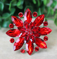Rhinestone Flower Brooch - Red