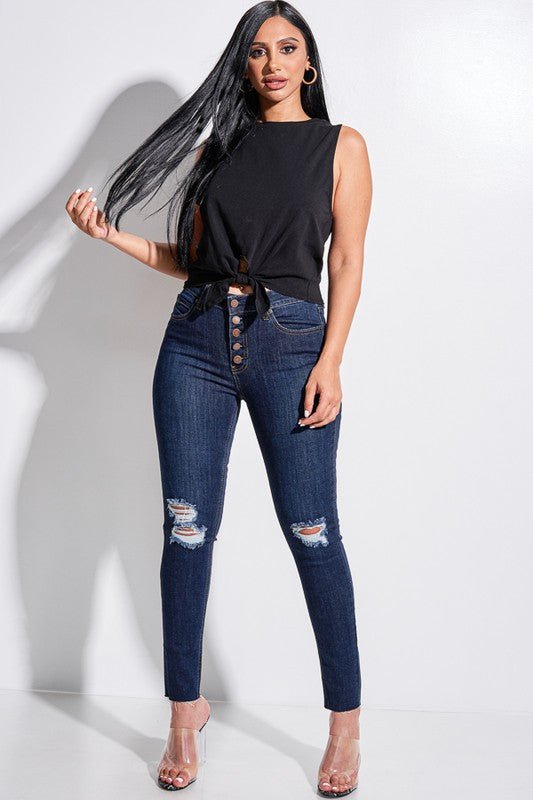 Crop Top Round Neck Sleeveless Tank Top