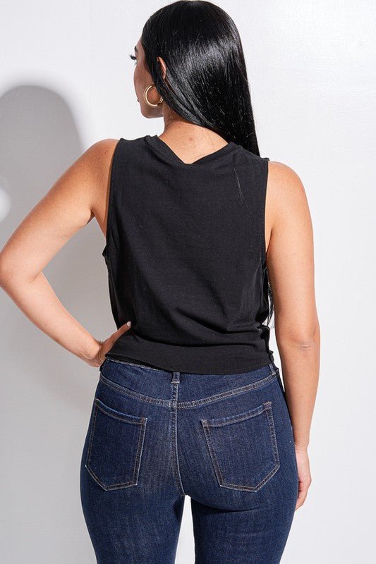 Crop Top Round Neck Sleeveless Tank Top
