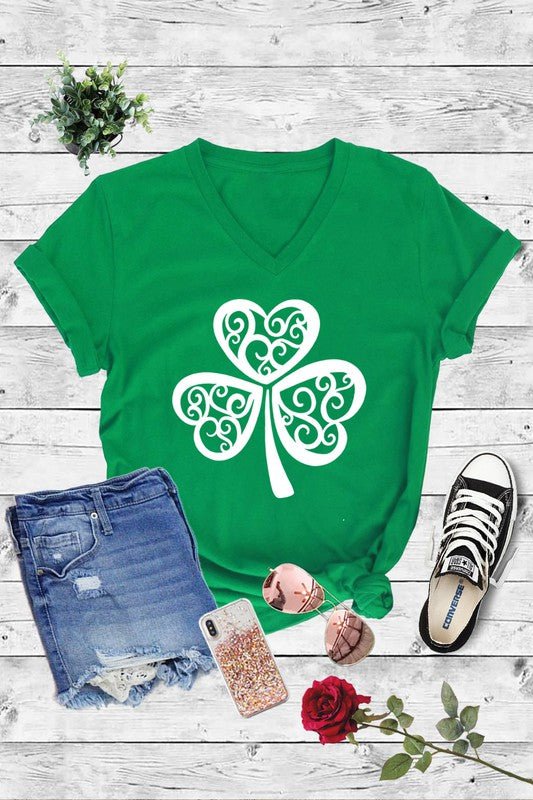 LAST ONE!  Clover Green Graphic V-neck T-Shirt