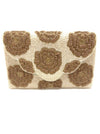 Cream Beaded Clutch With Gold Beaded Roses