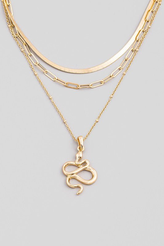 Gold Chain Layered Snake Pendant Necklace