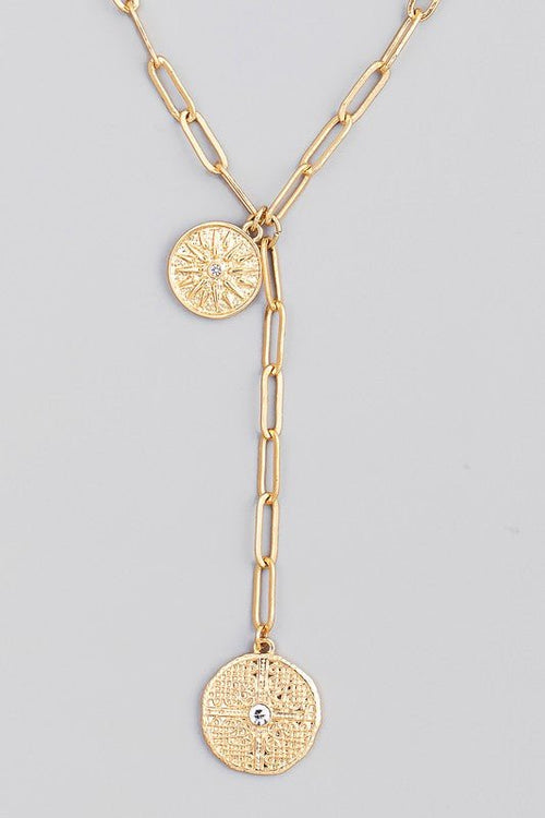 Chain Link Coin Lariat Necklace