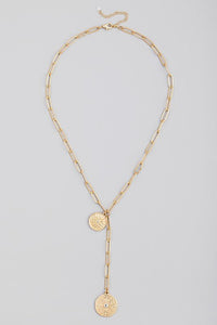 Chain Link Coin Lariat Necklace