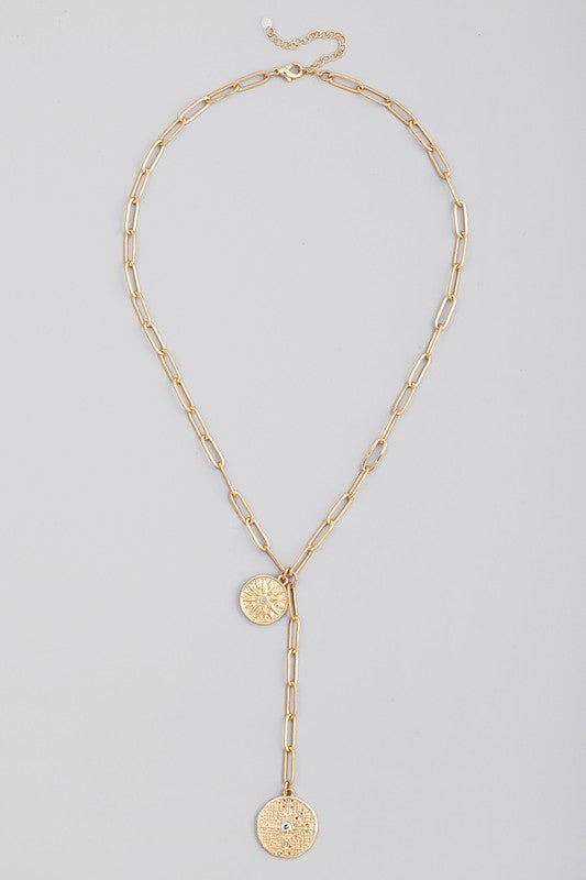 Chain Link Coin Lariat Necklace