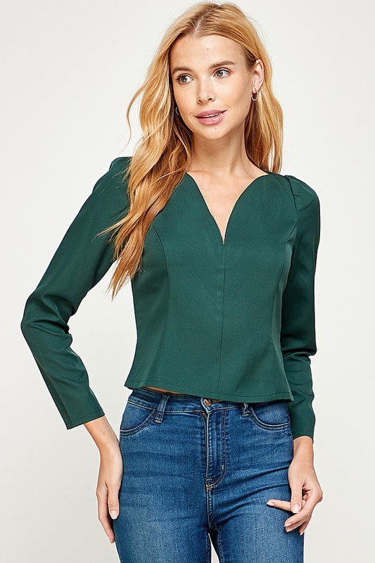 Hunter Green Sweetheart Neckline Top