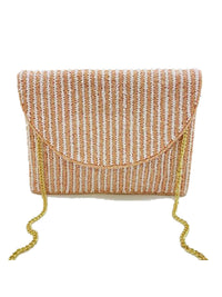 Pink & White Striped Beaded Clutch